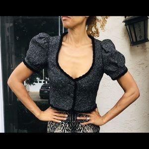 Trina Turk tweed puff cropped jacket blazer 2 S